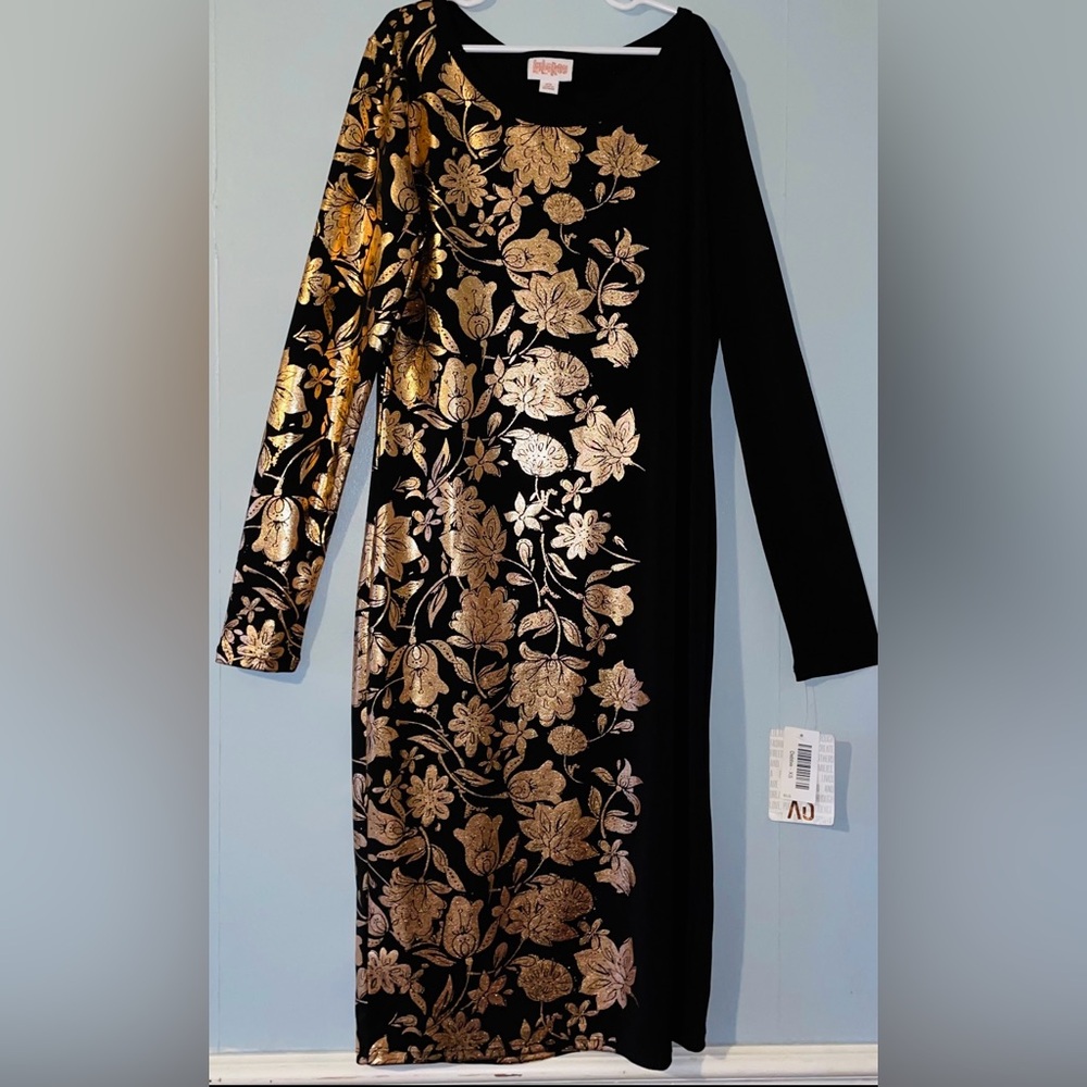 NWT LuLaRoe Elegant Collection Debbie Dress Metallic Rose Gold Floral XS RARE
